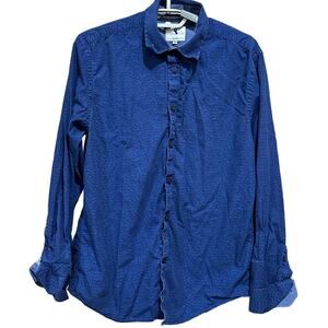 Steel Jelly London Shirt Men Size M Blue All Over Print Button Up 100% Cotton